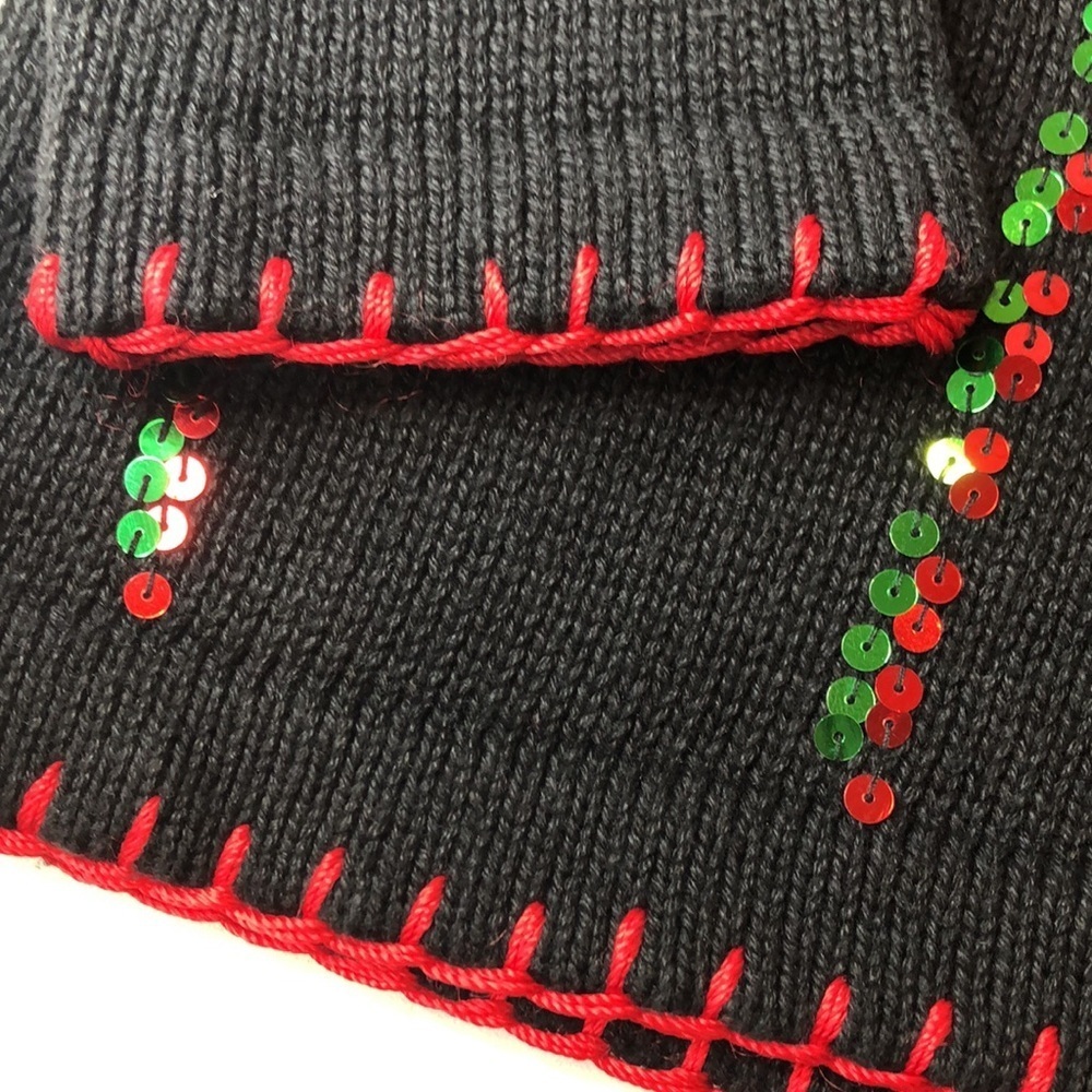 Vintage LEMON GRASS Festive Black Red Sequin Embellished Cardigan Sweater PM - Picture 6 of 13